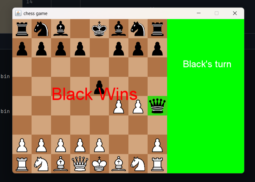 Chess game GUI screenshot when opponent is checkmate
